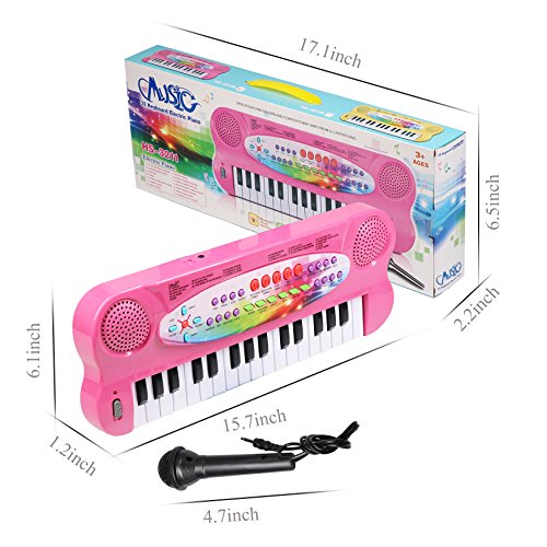 aPerfectLife Kids Piano, 32 Keys Multifunction Electronic Kids Piano Keyboard Musial Instrument Kids Microphone (Pink)