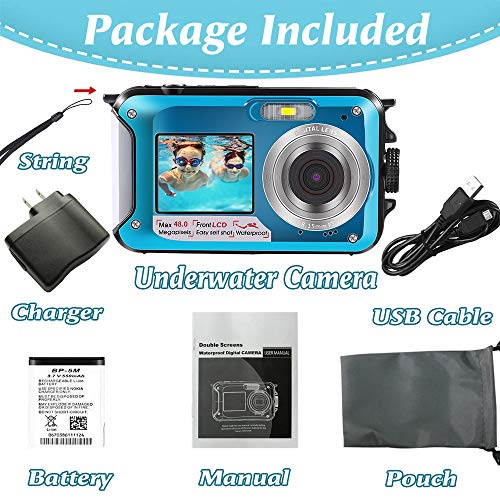 Underwater Camera for Snorkeling, Waterproof Camera, 2.7K 48MP Digital