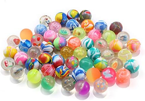 Perzodo 60 Pieces 25mm Jet Bouncy Balls Mini Rubber Bouncing Ball Mixed Color for Bag Filler, Party Favor and Picnic Outdoors