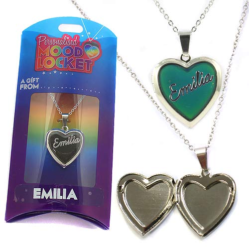 EMILIA PERSONALISED HEART SHAPED NAMED MOOD LOCKET FUN GIFT PRESENT
