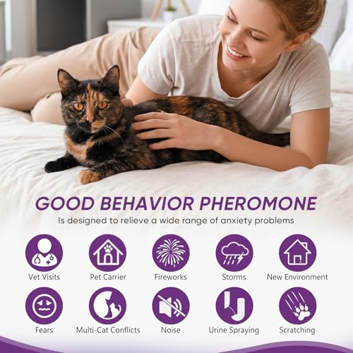 Cat Calming Pheromone Diffuser Kit, 2 Plug-Ins + 4 Refills (48ml Each), Helps Reduce Stress, Spraying & Scratching, Supports Harmony for Multi-Cat Homes, Drug-Free Comfort for Cats & Kittens