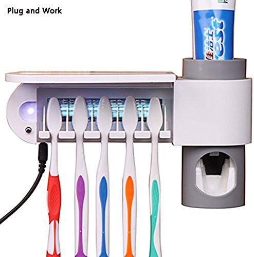 Topgears Premium 3 in 1 Toothpaste Squeezer and Holder Set Toothpaste Dispenser Family Toothbrush Sanitizer Sterilizer,5 Brush Holder (White)