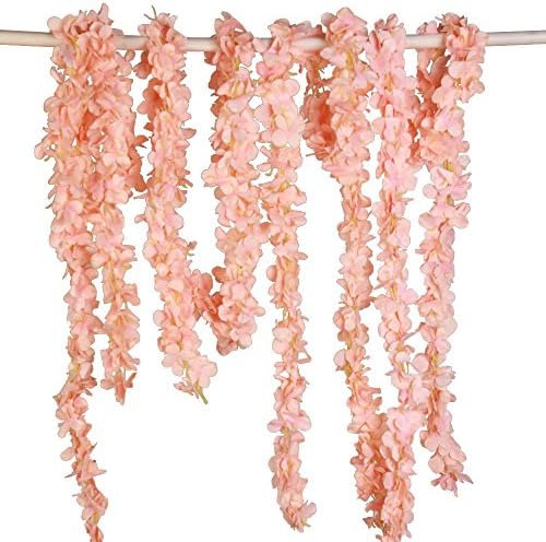 Yatim 13 Feet Wisteria Pack of 2 Silk Vine Artificial Cattleya Hydrangea Flowers Plants For Home Hotel Office Wedding Party Garden Craft Art Decor Pink