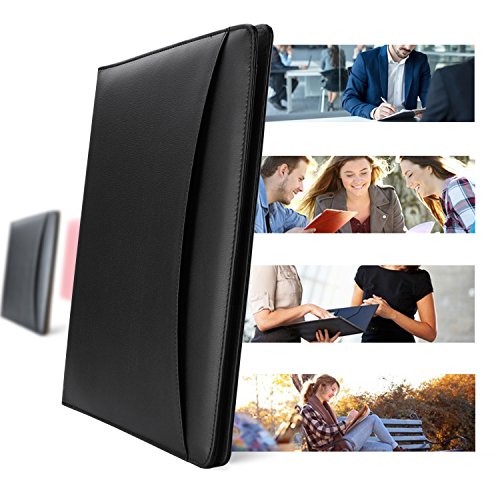 AHGXG Padfolio/Resume Portfolio Folder - Interview/Letter Document Organizer & Business Card Holder - with Letter-Sized Writing Pad Professional Gift for Business, Interview, Resume - Black