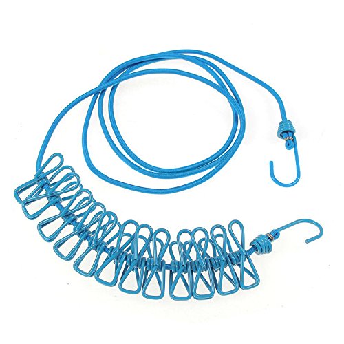 NUZAMAS 12 Pegs Clips Clothesline Portable Expandable Adjustable Retractable Airer for Camping Travel Clothes Laundry Drying Outdoor and Indoor Use Blue