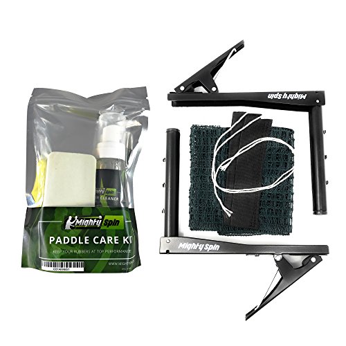 MightySpin Premium Ping Pong Net - Fast and Easy Assemble | Your Accessory for All Game Levels | 72" Replacement Clip Post Set - Portable Table Tennis Net | For Indoor Outdoor (Net + Paddle Cleaner)