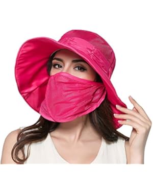 Large Brim Floppy Sun Hats Anti-UV Foldable Travel Beach Bucket Hat Topee with Mask