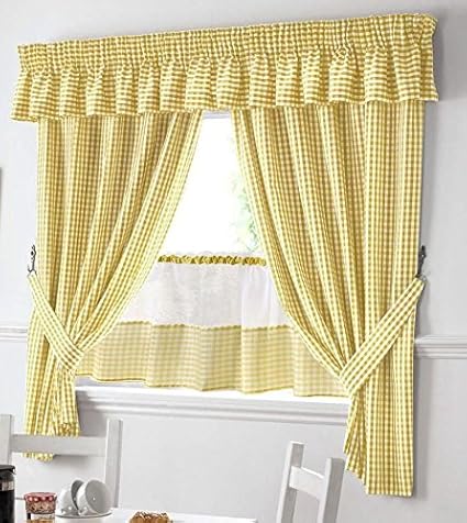 Amazon Com Yellow And White Gingham Kitchen Curtains 46 X48