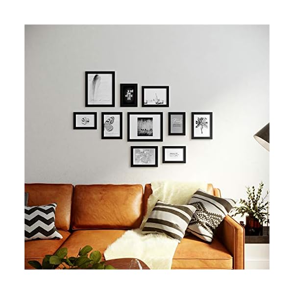 SONGMICS Bilderrahmen 10er Set, für 2 Fotos in 20 x 25 cm, 4 Fotos in 13 x 18 cm, 4 Fotos in 10 x 15 cm, Kunststoffscheibe, MDF, tintenschwarz RPF310H – Bild 3