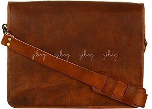 Zibag Genuine Goat Leather Vintage Laptop Messenger Bag Computer Satchel Bag with Shoulder Strap For Men's & Women's - Natural Brown