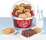 I Love You Gift Bucket filled with Thin & Crispy Chocolate Chip Cookies and Chocolate Covered Brownie Bites