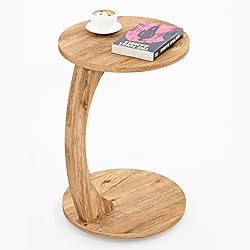 C-Shaped Round End Table with Rolling Wheels