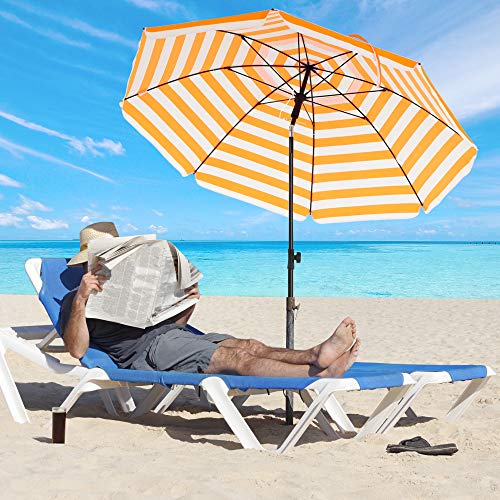 SONGMICS Sonnenschirm für Strand, Ø 200 cm, Gartenschirm, UV-Schutz bis UPF 50+, knickbar, tragbar, Schirmrippen aus… – Bild 4