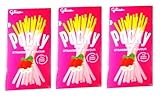 3 Packets Thai Food Super Snacks Glico Brand Pocky Strawberry Flavour 47 g