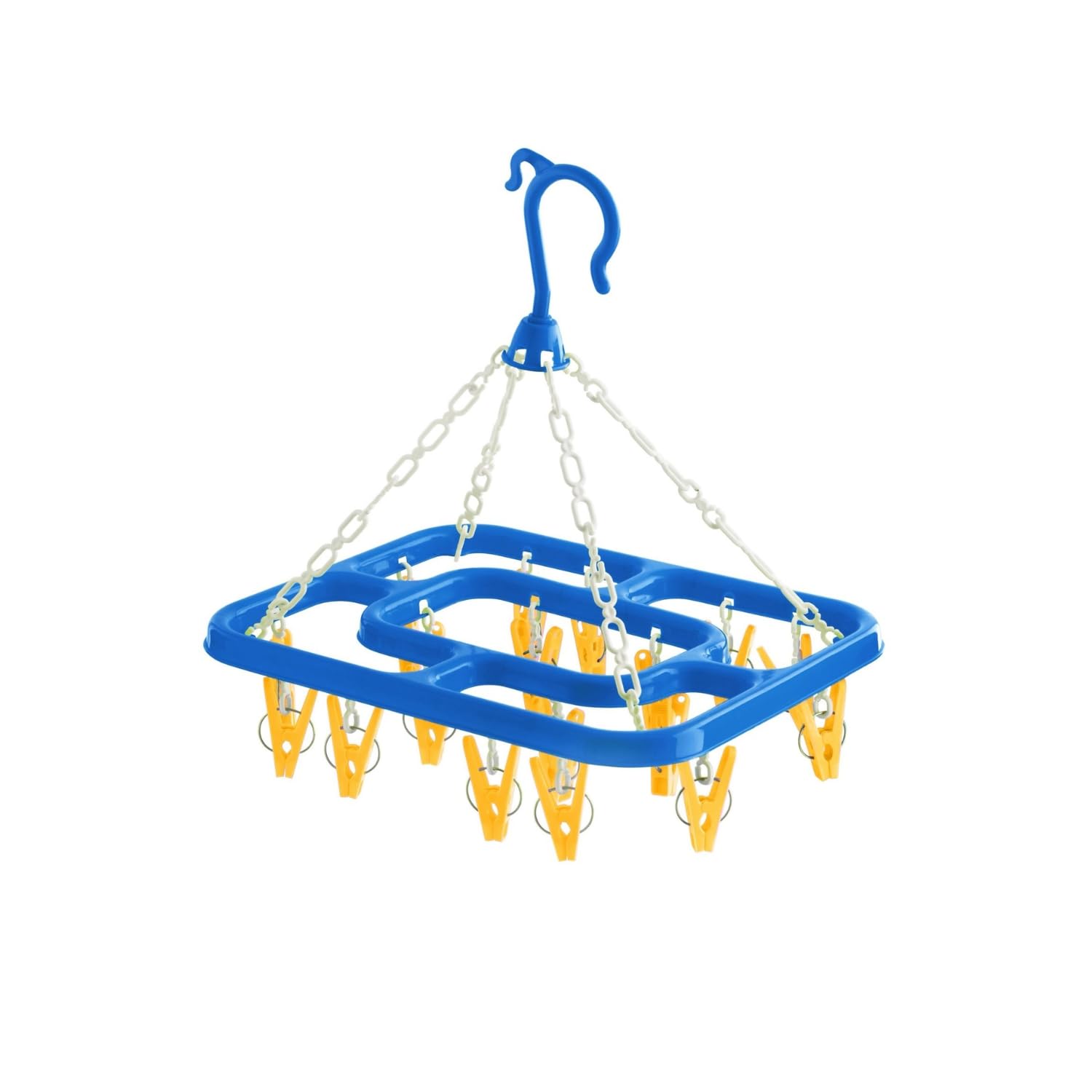 HOMESHOPA Socks Drying Rack Plastic, 1 Pack Blue 18 Peg Laundry Drying Hanger Washing Line, Windproof Clip Drip Hanger for Underwear Baby Clothes Gloves Hats, Portable Indoor Outdoor Hanging Dryer