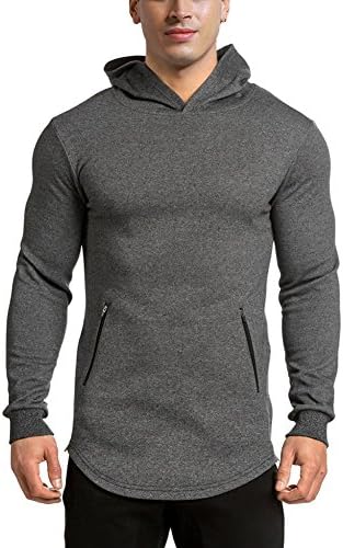 LANGCHEN Men's Gym Workout Hoodie Training Sports Pullover With Zipper Pockets Hoody Dark Grey Medium