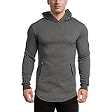 LANGCHEN Men's Gym Workout Hoodie Training Sports Pullover with Zipper Pockets Hoody Dark Grey Large