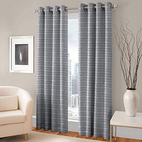 F2L Jute Curtains for Window 5 Feet Long | Yarn Weaved Breathable Parda | Modern Parde for Living Room Bedroom | Screens with Eyelet Ring | Hypoallergenic Dust Repellent (Grey, 2pc)