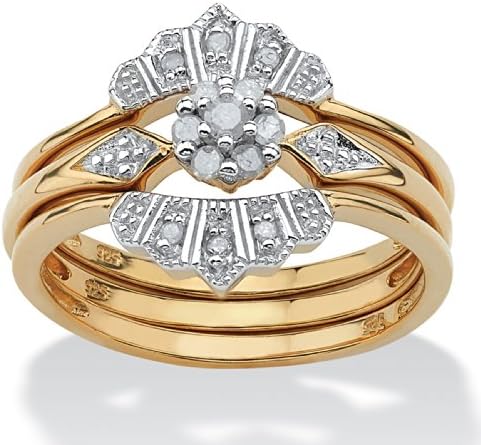 White Diamond 18k Gold over .925 Silver 3-Piece Crown Bridal Ring Set (.15 cttw, IJ Color, I3 Clarit