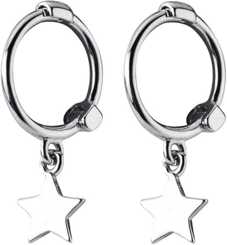 Amazon Com Mini Star Dangle Sterling Silver Small Hoop Earrings