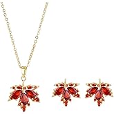 WLL Dainty Maple Leaf Necklace Dangle Hoop Earrings for Women Crystal Fall Autumn Leaves Pendent Necklace Thanksgiving day gift