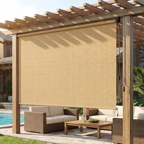 LIFERUN Senkrechtmarkise 240x240 cm, HDPE-Schattentuch für Terrassenpergola