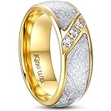 King Will Meteor 8mm Men's Gold Titanium Steel Wedding Engagement Ring Cubic Zirconia