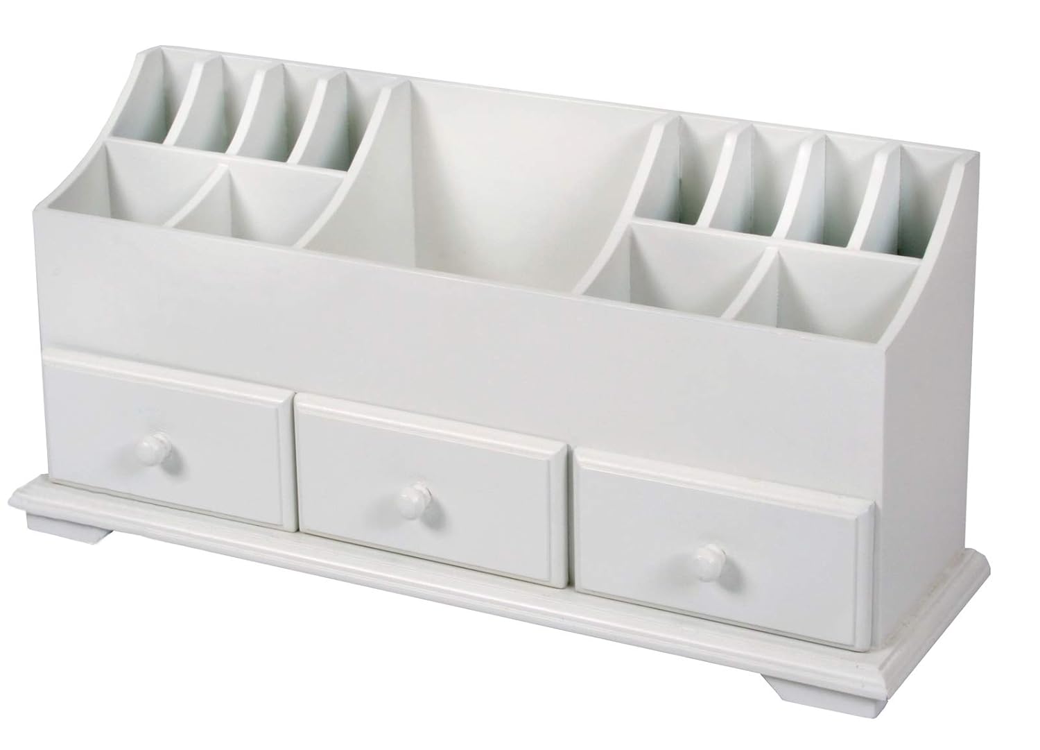 Wooden Desk Tidy White Makeup Organiser Multi Function Amazon.co.uk