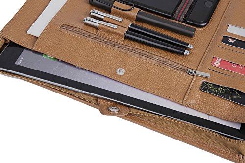 Professional Portfolio Compact Litchi Full-Grain Leather Organizer Zippered Handled Padfolio Case for iPad Pro 12.9,Microsoft Surface Pro3/4,MacBook Air/Pro11''-13'',Surface Pro (yellow)