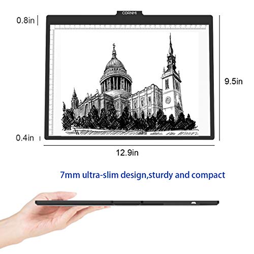 A4 LED Light Box Ultra-Thin Portable Light Board Tracing USB Power Cable Drawning Holder Stand Dimmable Brightness 10-Level Eye-Protected Pad for Kids Artists X-Ray Viewing Drawing Cartoon Copy