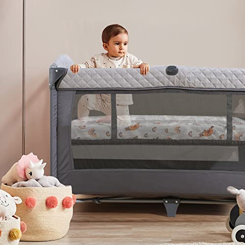 Besrey Pack N Play Sheets, Premium Stretch Fitted Portable Mini Cribs