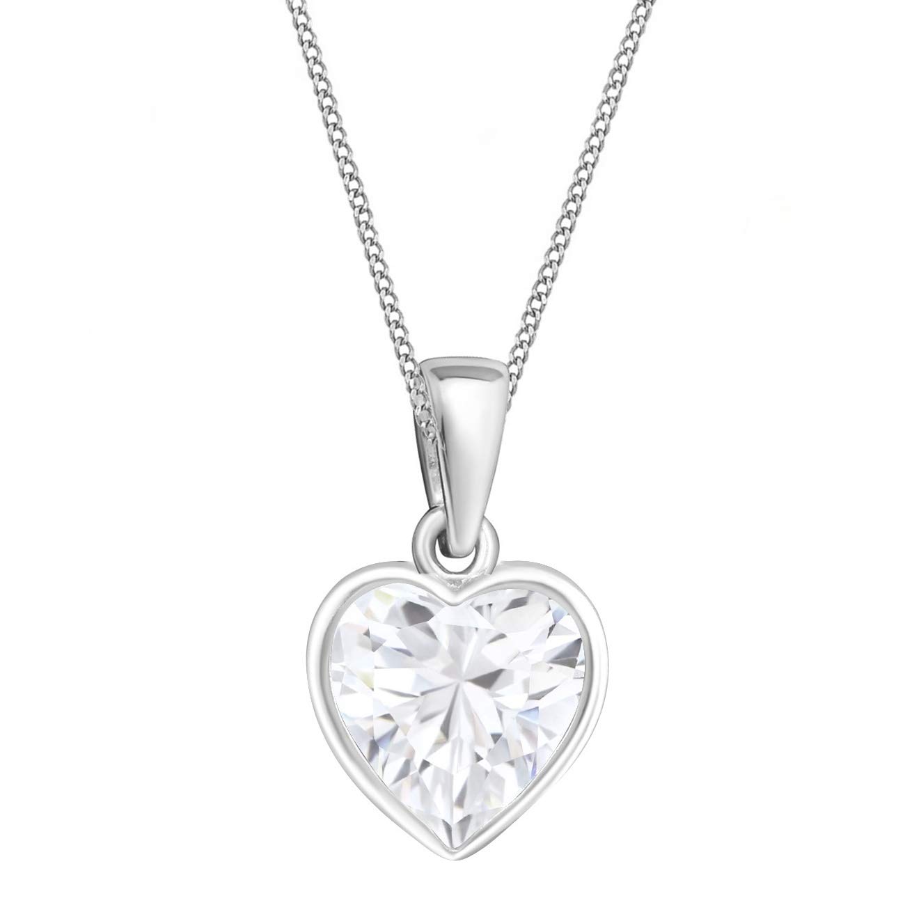 Goldene Hufeisen Crystal Clear Cubic Zirconia Heart Necklace 40 cm 925 Sterling Silver Girls Children Chain, Glass Sterling Silver, Cubic Zirconia