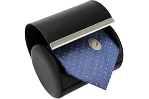 BALITIOYI Leather Tie Case Box Organizer for Men's Necktie and Bow Tie Storage Travel Gift Box (long button, Black, 4.3" x 3.3" x 3.3")