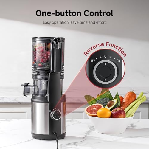 AMZCHEF Cold Press Juicer Machines, Slow Masticating Juicer with Low Noise DC Motor & Triple Filter, 160mm Wide Chute & 2L Capacity for Whole Fruits and Vegetables, Easy to Clean, Stainless Steel