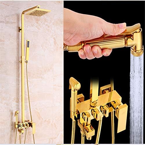 Shower Head Universal Handheld Shower Luxury Brass Golden Shower Faucet Single Lever 8Inch Shower Mixer Kit With Bidet Sprayer Hand Shower Tub Filler High Pressure And Water Saving