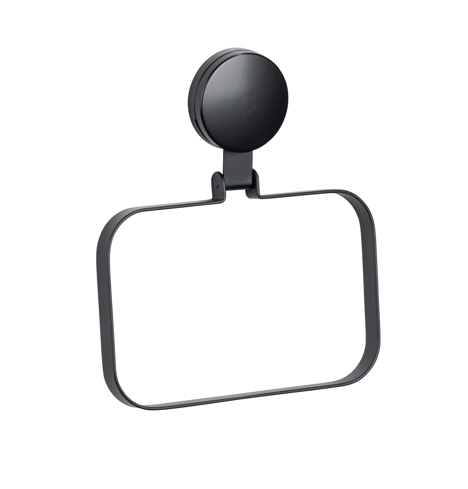 WENKO Static-Loc® Plus Pavia Black Towel Rail, Attachment without Drilling, Secure Hold Due to Static Adhesion on Smooth, Airtight Surfaces, 18.5 x 2 x 21 cm, Matt Steel