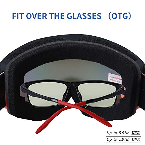 XR Ski Snowboard Goggles Anti-Fog UV Protection HD Cylinder Lens Over Glasses Non-Slip Strip Snow Goggles for Men&Women (Red) - Thumbnail 5