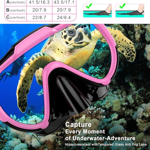 EMSINA Mask Fin Snorkel Set with Adult Snorkeling Gear, Panoramic View Diving Mask, Trek Fin, Dry Top Snorkel +Travel Bags, Snorkel for Lap Swimming