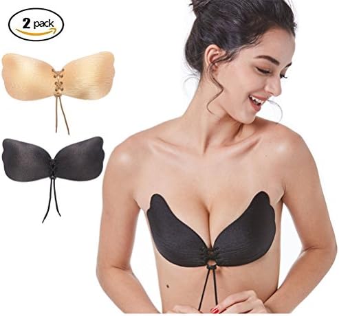 Invisible Adhesive Bra 2 Pack with Drawstring Silicone Backless Strapless Bra Push up Bra Breathable for Women