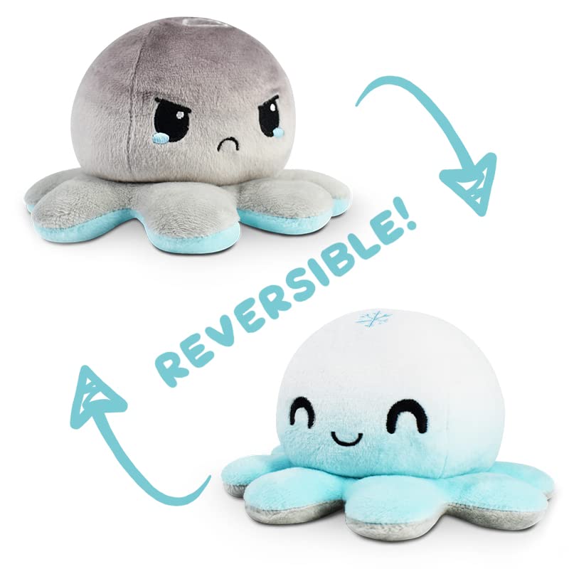 TeeTurtle - The Original Reversible Octopus Plushie - Snowflake + Cloud - Cute Sensory Fidget Stuffed Animals That Show Your Mood