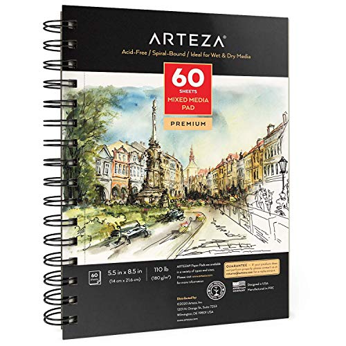 ARTEZA Mixed Media Sketchbook, 5.5 x 8.5 Inches, Pack of 1, 60 Sheets, Micro-Pe…