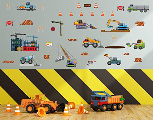 treepenguin Kids Construction Wall Decals: Fun Peel and Stick Trucks for Boys Rooms - Large Wall Decor Stickers for Childrens Bedroom or Playroom