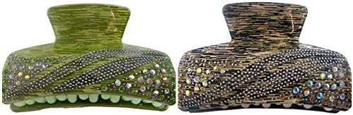 Twinkle Acessories - Crystal Hair Clip Design Onyx with Rhinestones (Brown + Green)