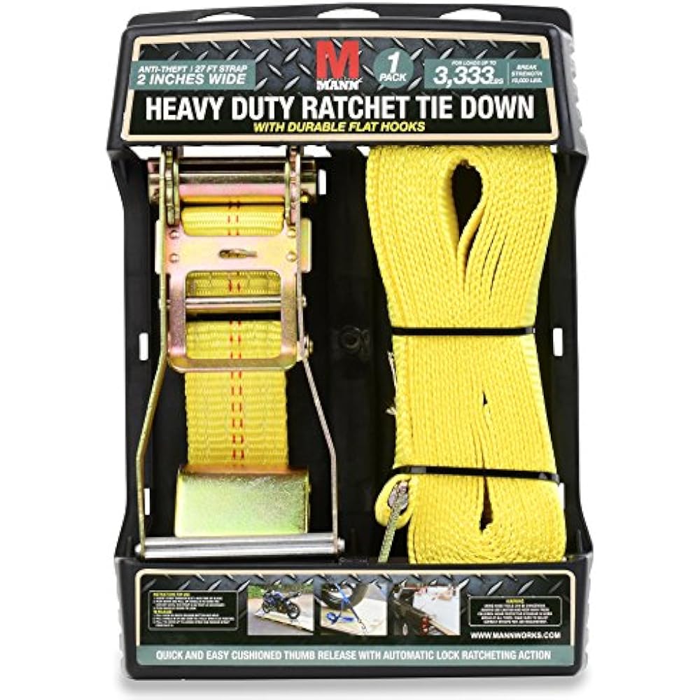Ratchet Tie Down Straps Flat Hook 1 Pack 27'X 2" (Extra Heavy Duty 3