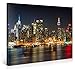 Large Canvas Print Wall Art – MANHATTAN NIGHT LIGHTS – 40x30 Inch New York Cityscape Canvas Picture Stretched On A Wooden Frame – Giclee Canvas Printing – Hanging Wall Deco Picture / e4349