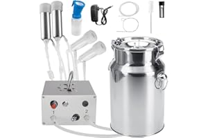 LABFENG 7L Cow/Goat Two-in-one Milking Machine Portable pulsating Vacuum Pump Food Grade 304 Stainless Steel Milk Bucket Bucket lid with Check Valve Stop When Milk is Full (110v US Plug)