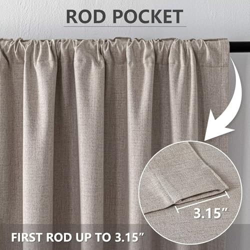 Zyvola 100% Blackout Curtains 84 inch Length 2 Panels Faux Linen Long Drapes for Bedroom Nursery Living Room Black Out Room Darkening Curtain Thermal Insulated Back Tab Rod Pocket(W52 x L84, Beige)