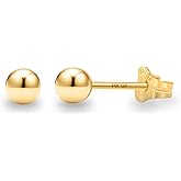 Kezef 14K Gold Stud Earrings for Women 14 k Real Gold Earrings, Solid Ball Filled Studs, Hypoallergenic Round Ear rings | Ava
