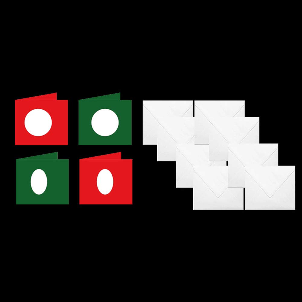 GOCRAFT 544208.000.000 Oval Circle Aperture Cards and Envelopes, 5cm x 7cm, Red and Green, Pack of 10