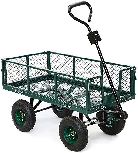 go2buy 800 lbs Capacity Heavy Duty Steel Wagon Garden Utility Cart with Removable Side-Wall on Rubber Wheels Tires, Green